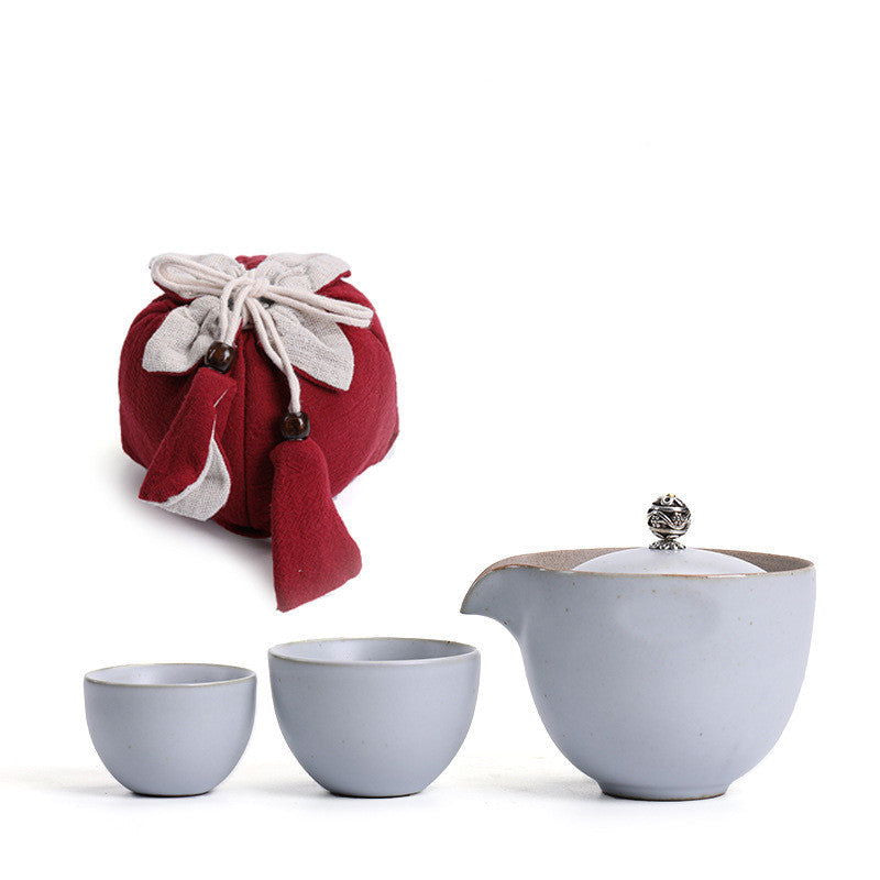 PINNY Kung Fu Portable Teaware Sets Includes 1 Pot 2 Cups With Bag Pigmented Travel Tea Set Ceramic Japanese Style Drinkware - Walfos® Kitchenware