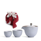 PINNY Kung Fu Portable Teaware Sets Includes 1 Pot 2 Cups With Bag Pigmented Travel Tea Set Ceramic Japanese Style Drinkware - Walfos® Kitchenware
