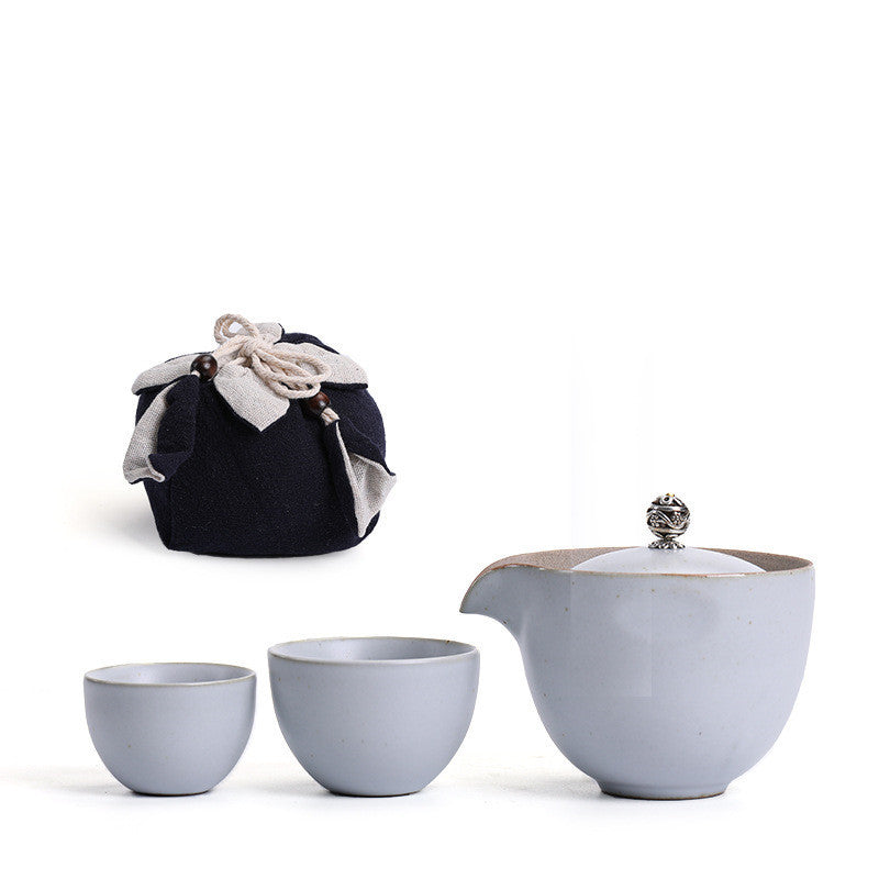 PINNY Kung Fu Portable Teaware Sets Includes 1 Pot 2 Cups With Bag Pigmented Travel Tea Set Ceramic Japanese Style Drinkware - Walfos® Kitchenware