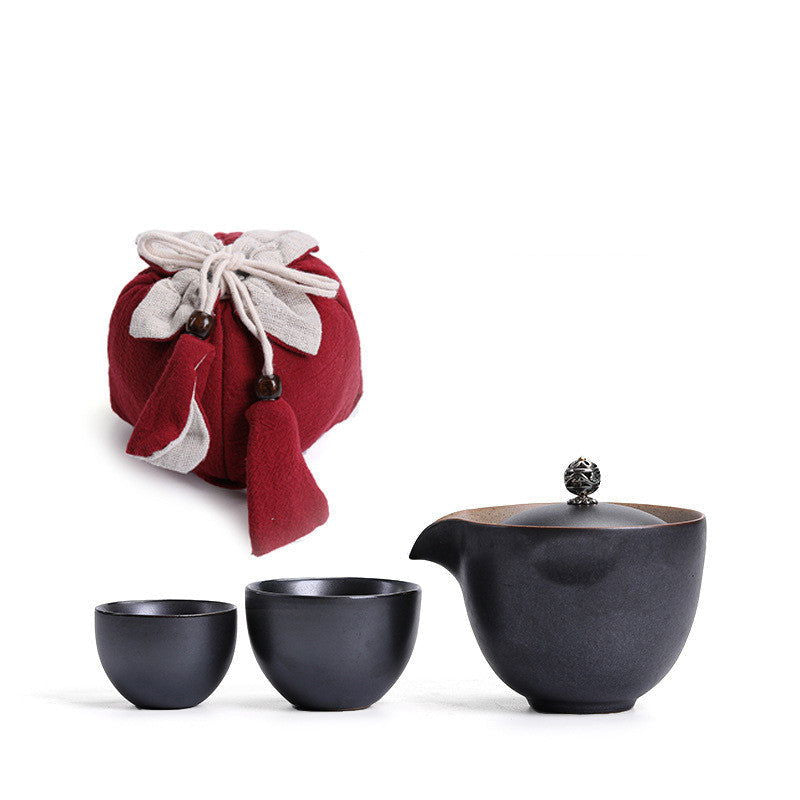 PINNY Kung Fu Portable Teaware Sets Includes 1 Pot 2 Cups With Bag Pigmented Travel Tea Set Ceramic Japanese Style Drinkware - Walfos® Kitchenware