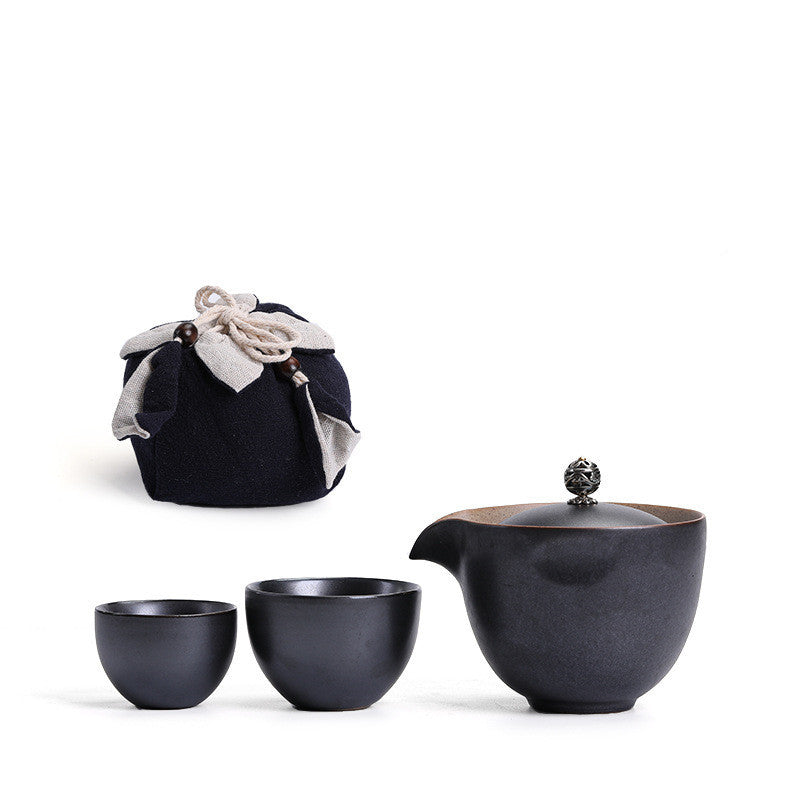 PINNY Kung Fu Portable Teaware Sets Includes 1 Pot 2 Cups With Bag Pigmented Travel Tea Set Ceramic Japanese Style Drinkware - Walfos® Kitchenware