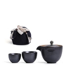 PINNY Kung Fu Portable Teaware Sets Includes 1 Pot 2 Cups With Bag Pigmented Travel Tea Set Ceramic Japanese Style Drinkware - Walfos® Kitchenware