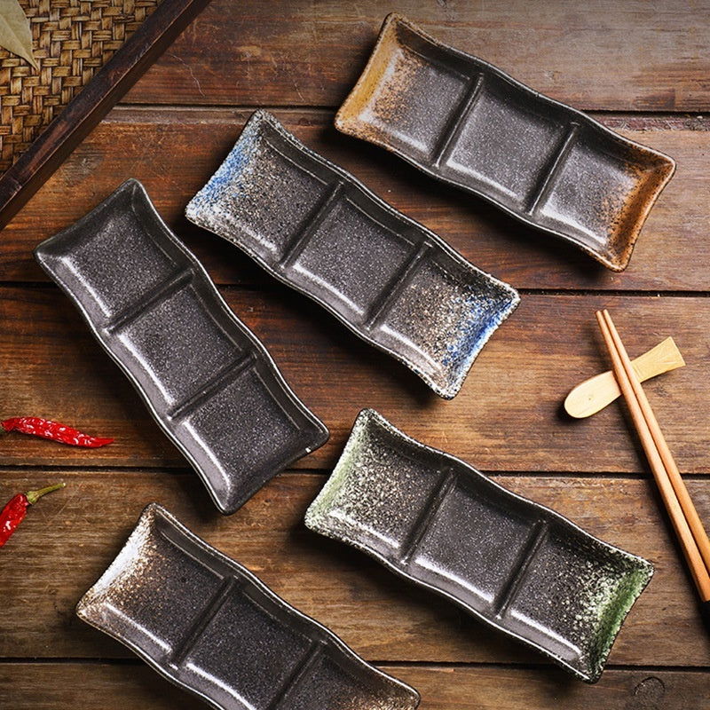 Rectangular Sauce Ceramic Three-grid Seasoning Dish - Walfos® Kitchenware