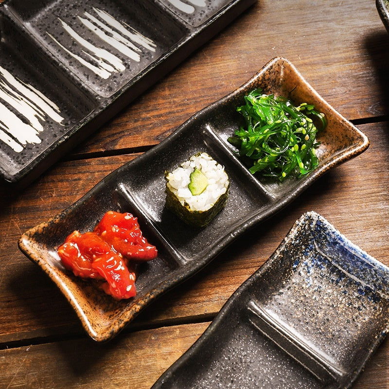 Rectangular Sauce Ceramic Three-grid Seasoning Dish - Walfos® Kitchenware