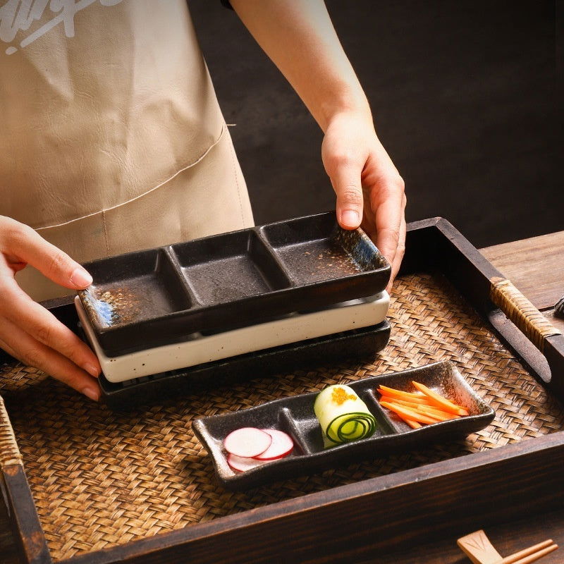 Rectangular Sauce Ceramic Three-grid Seasoning Dish - Walfos® Kitchenware