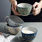 Retro Coffee Cup Ceramic Cup Japanese Garden Tea Cup Water Cup Embossed Stoneware Mug Couple Cup - Walfos® Kitchenware