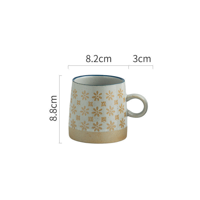 Retro Coffee Cup Ceramic Cup Japanese Garden Tea Cup Water Cup Embossed Stoneware Mug Couple Cup - Walfos® Kitchenware