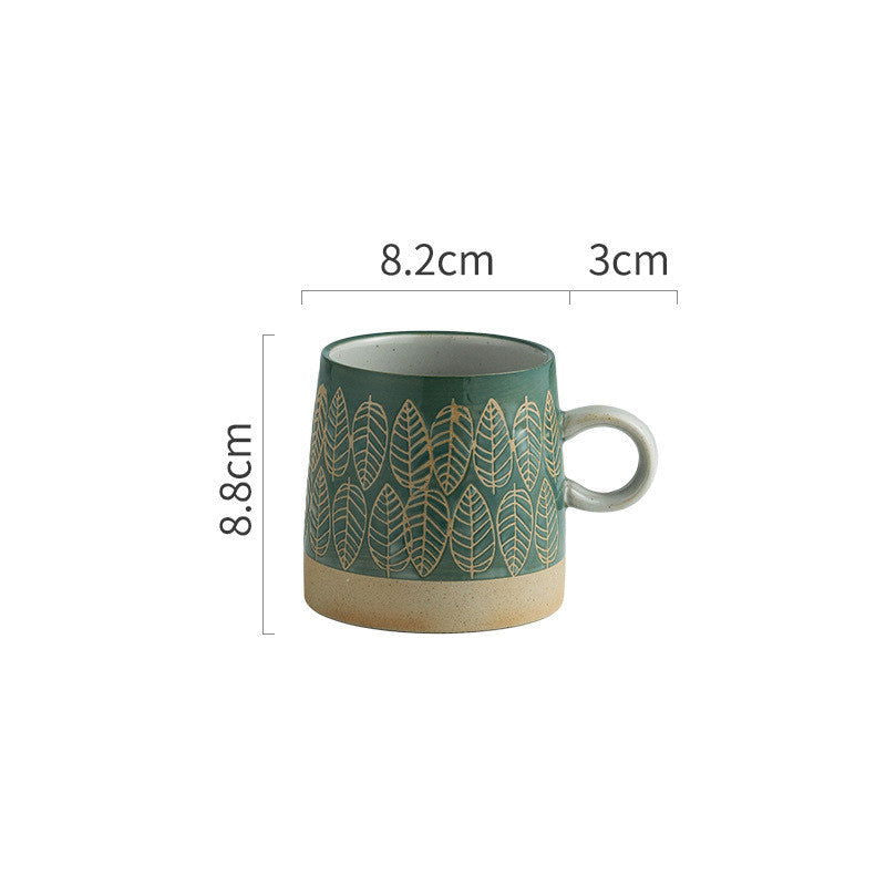 Retro Coffee Cup Ceramic Cup Japanese Garden Tea Cup Water Cup Embossed Stoneware Mug Couple Cup - Walfos® Kitchenware