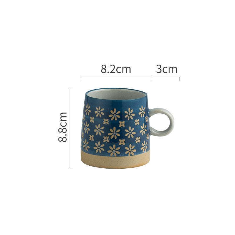 Retro Coffee Cup Ceramic Cup Japanese Garden Tea Cup Water Cup Embossed Stoneware Mug Couple Cup - Walfos® Kitchenware