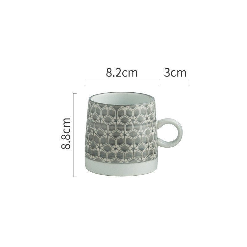 Retro Coffee Cup Ceramic Cup Japanese Garden Tea Cup Water Cup Embossed Stoneware Mug Couple Cup - Walfos® Kitchenware