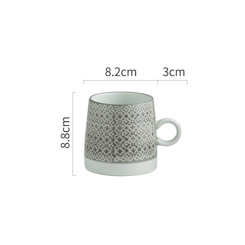 Retro Coffee Cup Ceramic Cup Japanese Garden Tea Cup Water Cup Embossed Stoneware Mug Couple Cup - Walfos® Kitchenware