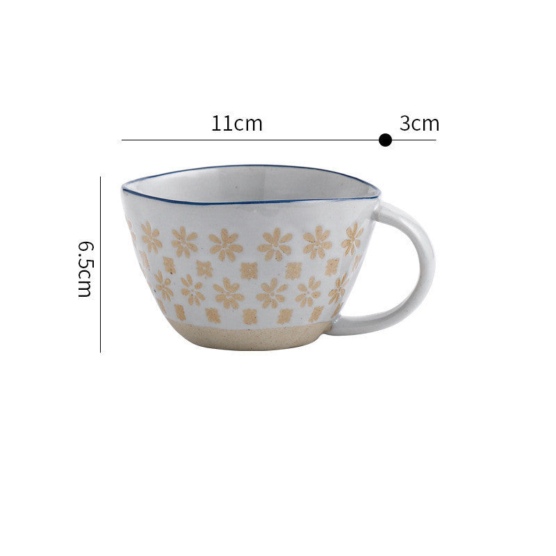 Retro Coffee Cup Ceramic Cup Japanese Garden Tea Cup Water Cup Embossed Stoneware Mug Couple Cup - Walfos® Kitchenware