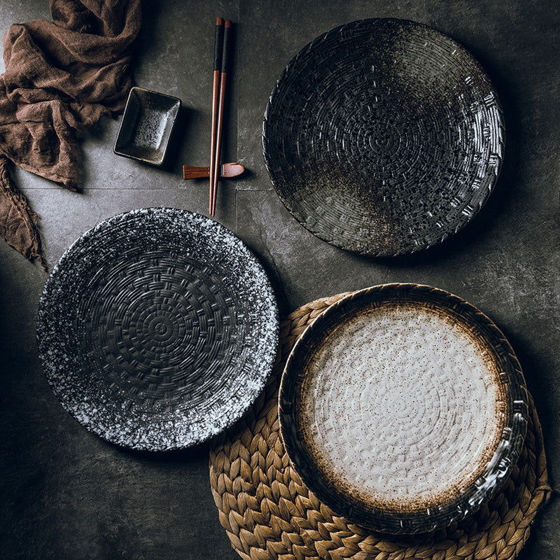 Round Creative Flat Plate Large Size 10 Inch Japanese Simple Dish Plate Japanese Restaurant Ceramic Plate Shallow Plate Rice Plate - Walfos® Kitchenware