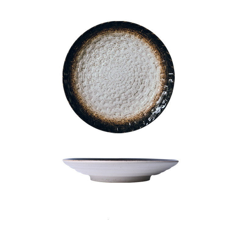 Round Creative Flat Plate Large Size 10 Inch Japanese Simple Dish Plate Japanese Restaurant Ceramic Plate Shallow Plate Rice Plate - Walfos® Kitchenware