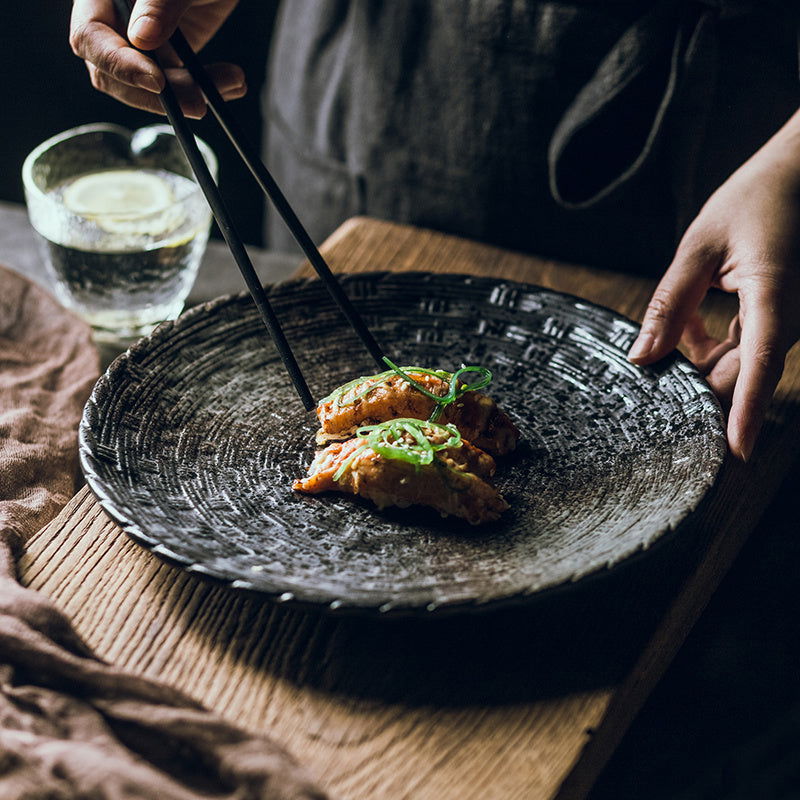 Round Creative Flat Plate Large Size 10 Inch Japanese Simple Dish Plate Japanese Restaurant Ceramic Plate Shallow Plate Rice Plate - Walfos® Kitchenware