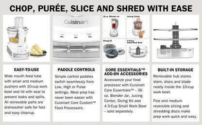 Custom 10-Cup Multifunctional Food Processor, Stainless-Steel Blades, 500W, with control paddles (Mix/Low/High/Pulse), White