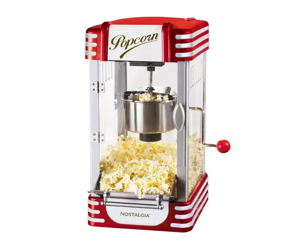 Popcorn Maker, 2.5 Oz Kettle Makes 10 Cups, Retro Classic Popcorn Machine with Interior Light, Measuring Spoons and Scoop, Red