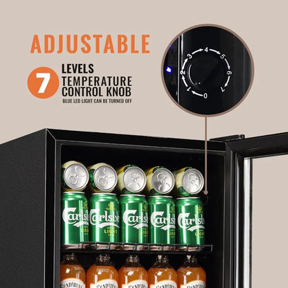 Mini Fridge Glass Door 120 Cans Beverage Refrigerator Small Wine Cooler Clear Front Drinks Fridge with 7 Thermostat LED Lights