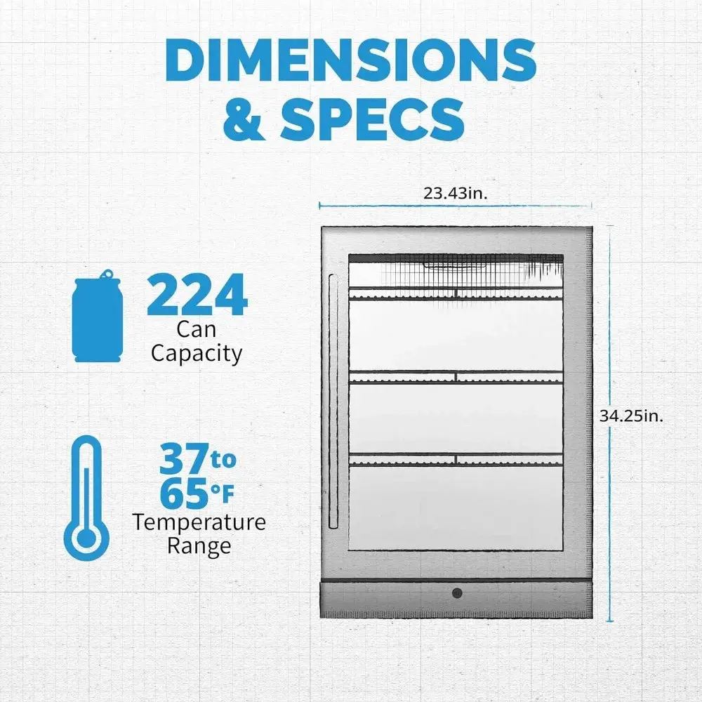 Beverage Refrigerator Cooler with 224 Can Capacity - Fridge with LED Lights - Adjustable/Removable Shelves And Bottom Key Lock