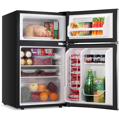 Mini refrigerator 3.2Cu Ft compact defrosting double door freezer for energy-saving storage of beverages, vegetables, and fruits