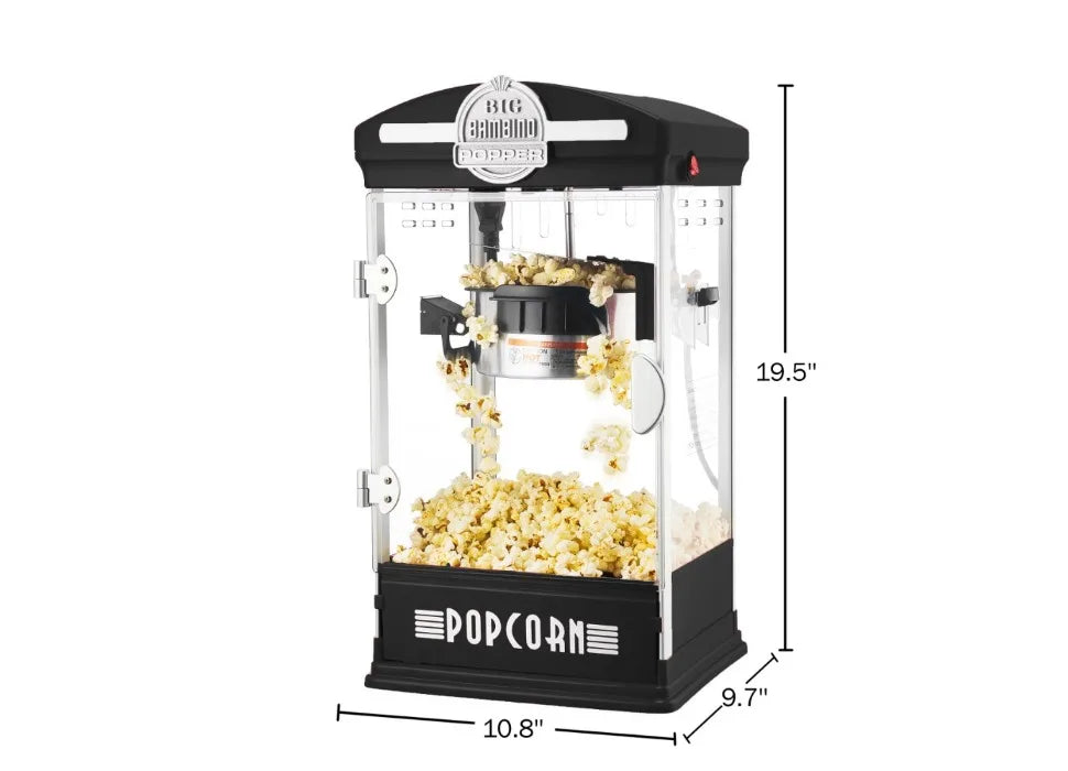 Retro Tabletop Popcorn Popper - 4-uncjowy czajnik ze stali nierdzewnej, miarki, torby i wyjmowana tacka (czarny)