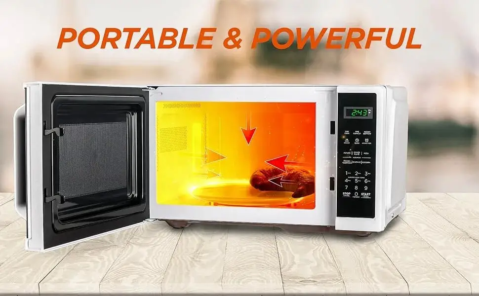 0.9 Cubic Foot Microwave, Small Microwave with Grip Handle, 900W with Digital Display, Door Lock and Kitchen Timer, White