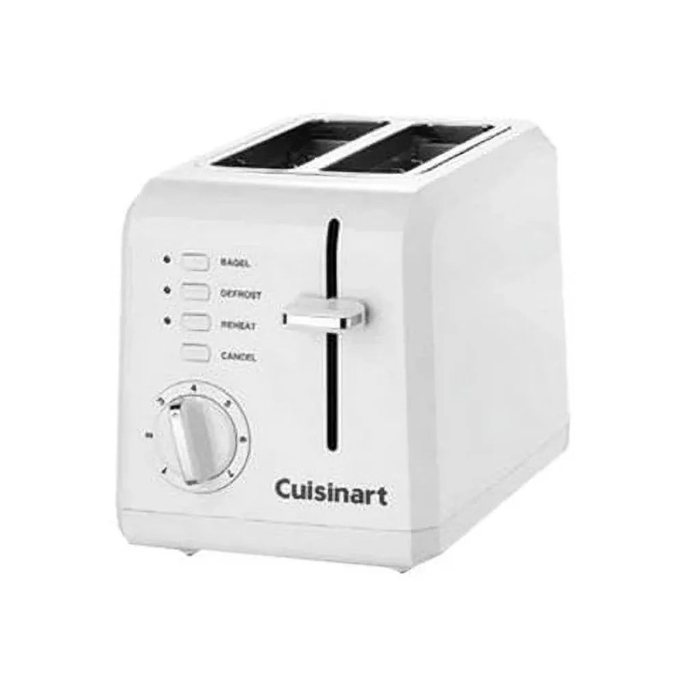 Plastic Compact 2 Slice White Toaster, 7-setting Shade Dial, 1-1/2" Wide Toasting Slots and a High-lift Carriage