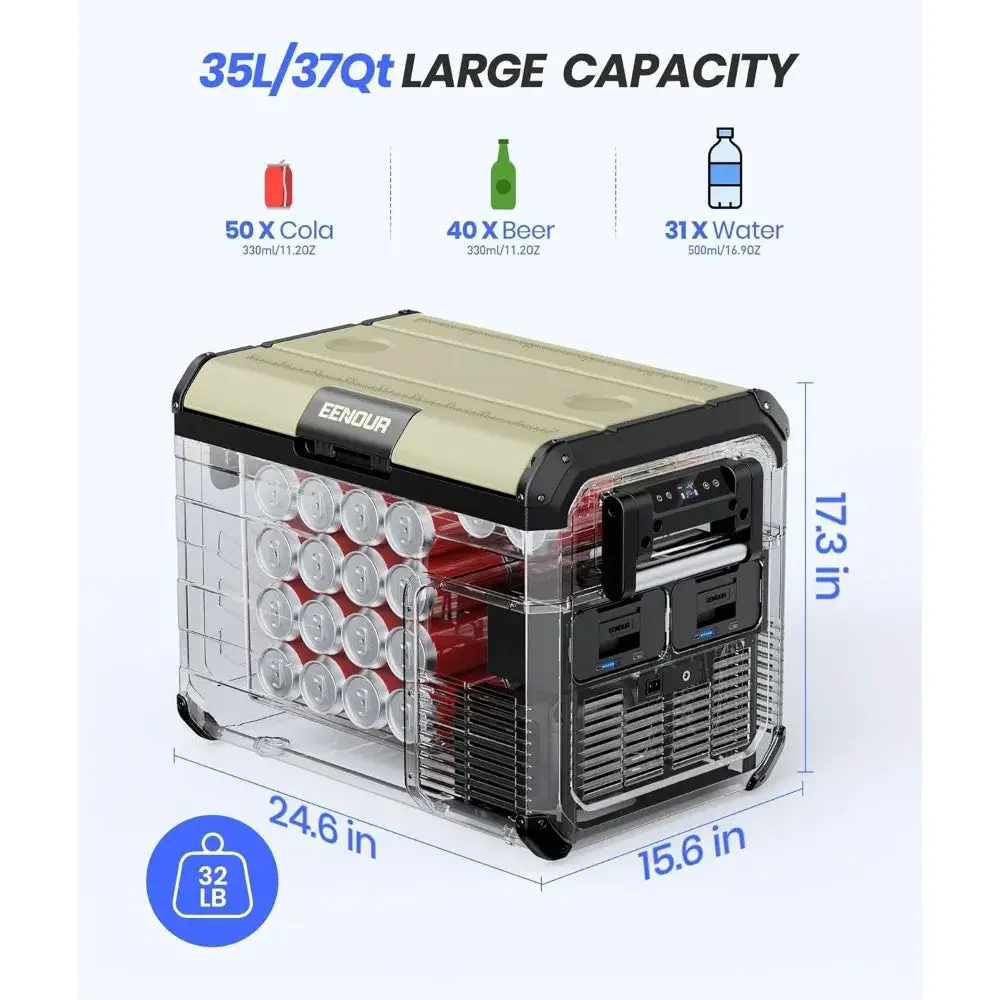 Car Refrigerator Portable Freezer 37Qt/35L Battery Powered Cooler Fridge Solar Charging for RV Truck Camping Sailboat