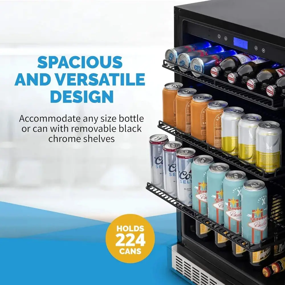 Beverage Refrigerator Cooler with 224 Can Capacity - Fridge with LED Lights - Adjustable/Removable Shelves And Bottom Key Lock