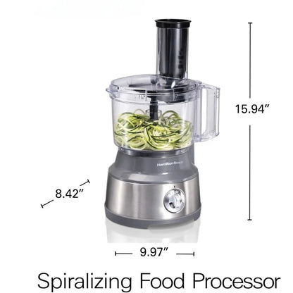 Food Processor & Vegetable Chopper for Slicing, Shredding, Mincing, and Puree, 10 Cups + Veggie Spiralizer, Grey and Stainless