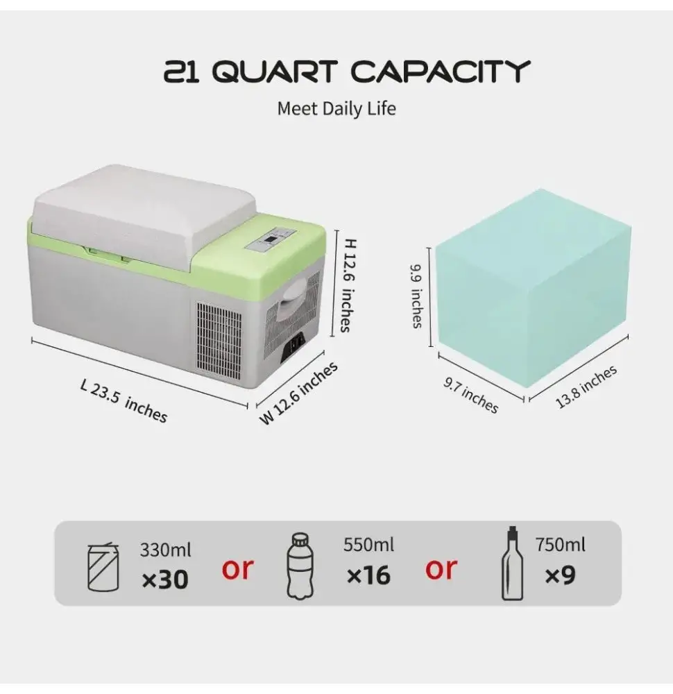 Mini Portable Freezer, 12 Volt Car Refrigerator, 10 Quart Fast Cooling, with 12/24V DC and 100-240V AC for Outdoor, Camping, RV