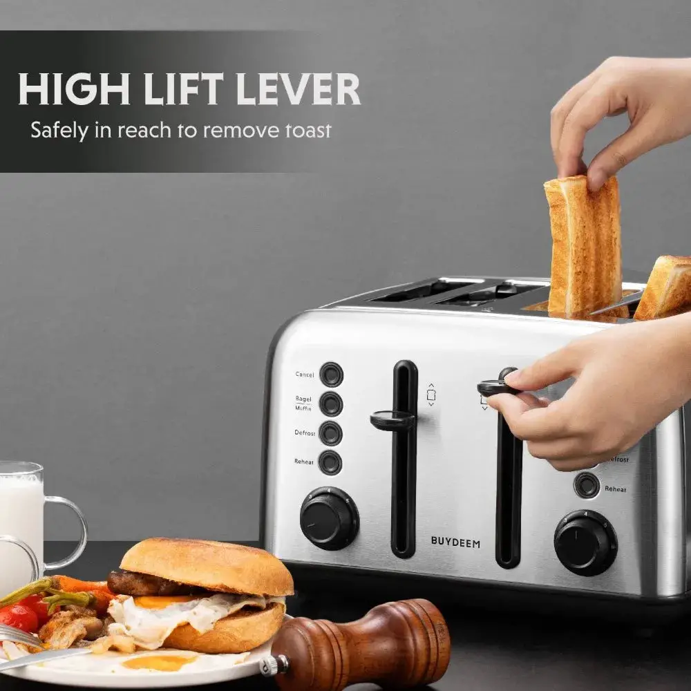 4-Slice Toaster, Extra Wide Slots, Retro Stainless Steel with High Lift Lever, Removal Crumb Tray, 7-Shade Settings