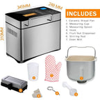 Stainless steel bread maker, 2-pound 17-in-1 programmable XL bread maker, non stick ceramic disc and digital touch screen