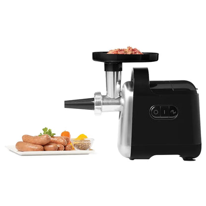 250-Watt Stainless Steel Electric Meat Grinder, Black, 2.2 lbs, with reverse function, Includes sausage and kebbe attachments