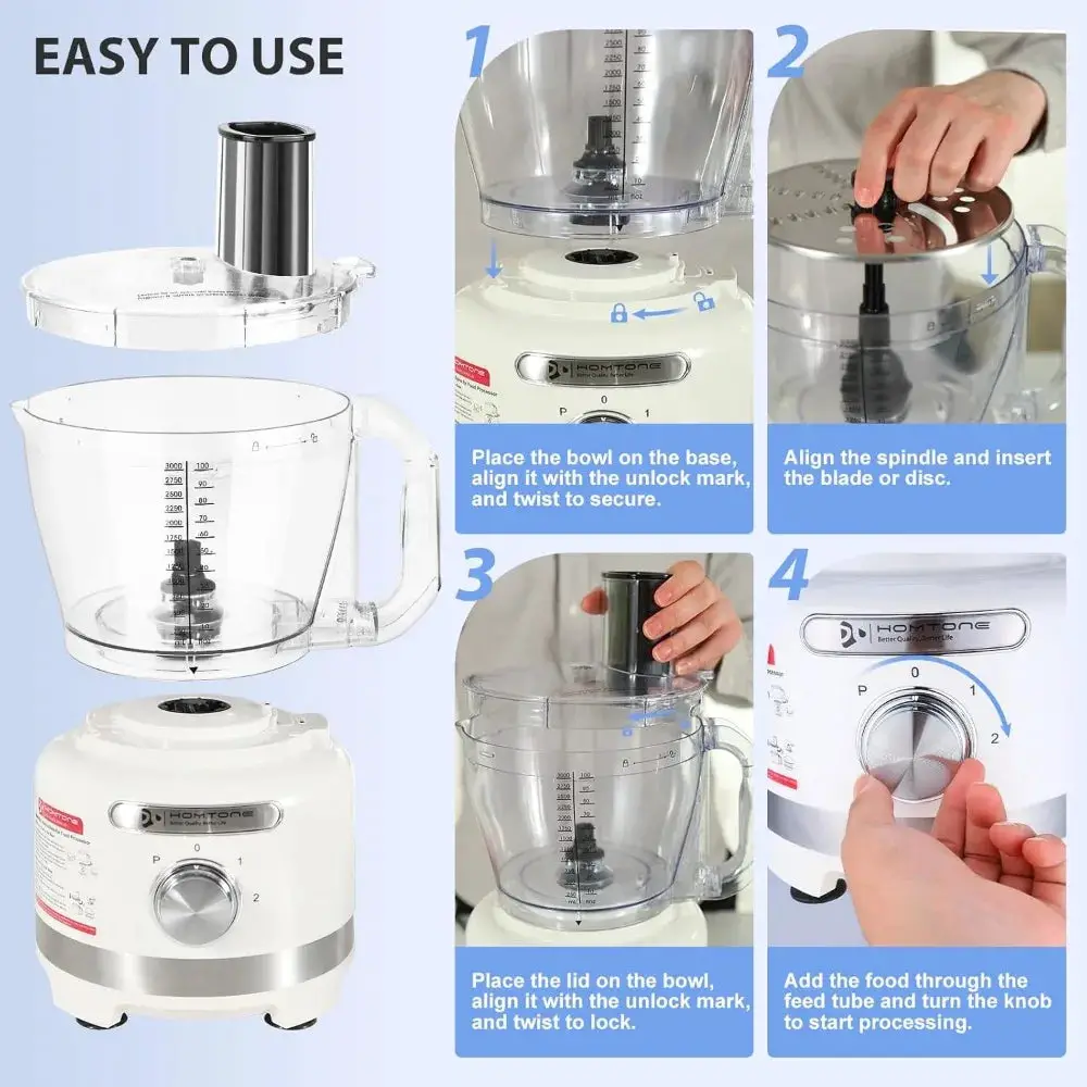 16 Cup Food Processor with Storage Box, 10-in-1 Electric Vegetables Chopper for Slicing, Dough, Extra-Large 3" Feed Chute, 600W