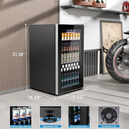 Beverage Refrigerator and Cooler, Mini Fridge 130 Can, Little Cooler with Digital Display 32~61℉, Refrigerator with 4 Shelves