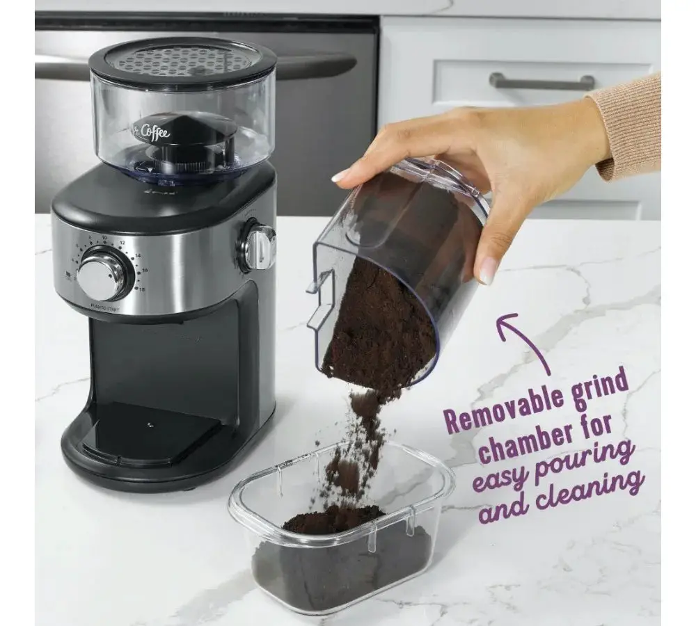 Cafe Grind 18 Cup Automatic Burr Grinder, Stainless Steel, Coffee Grinder, Small and Easy to Carry Electric Grinder