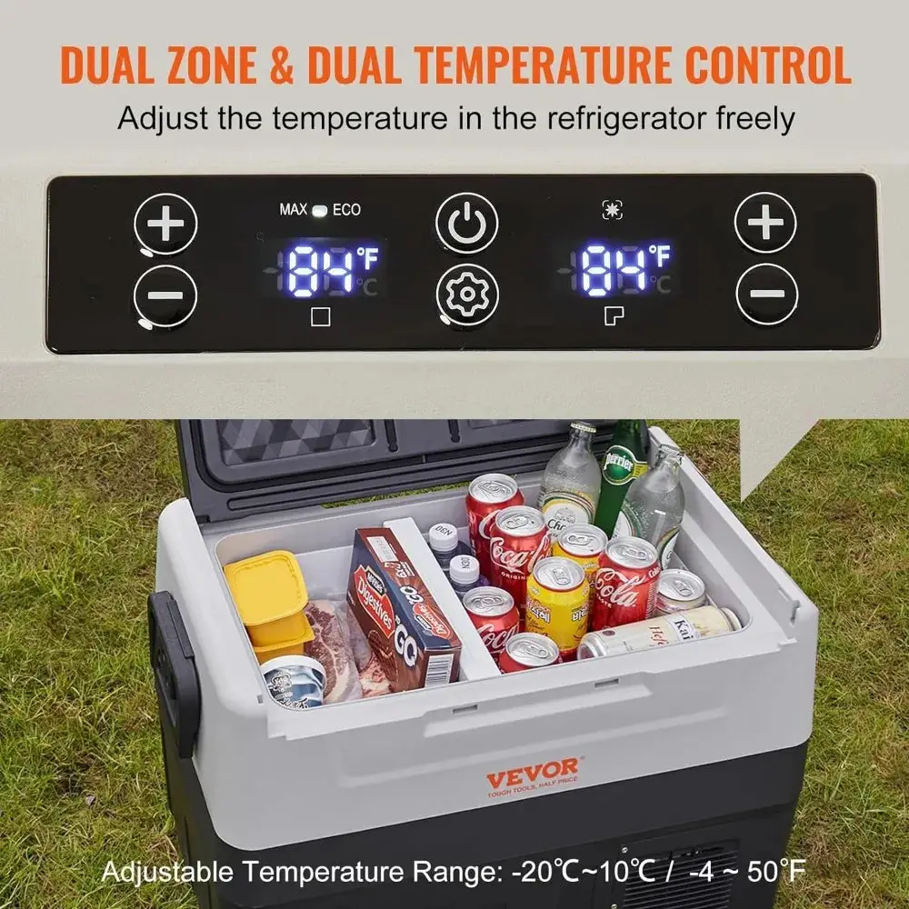 12 Volt Car Refrigerator Fridge, 58 QT/55 L Dual Zone Portable Freezer, 12/24V DC and 100-240V AC Compressor Cooler, for Outdoor