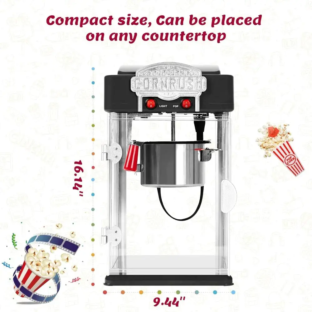 Popcorn Popper Machine-4 OZ Professional Popcorn Maker Theater Style with Nonstick Kettle Warming Light and Serving Scoop, Black