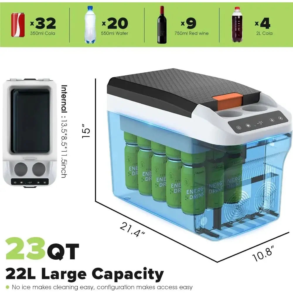 12V car refrigerator 23Quart (22L) electric cooler/heater, plug-in car cooler, with 110V AC household power cord