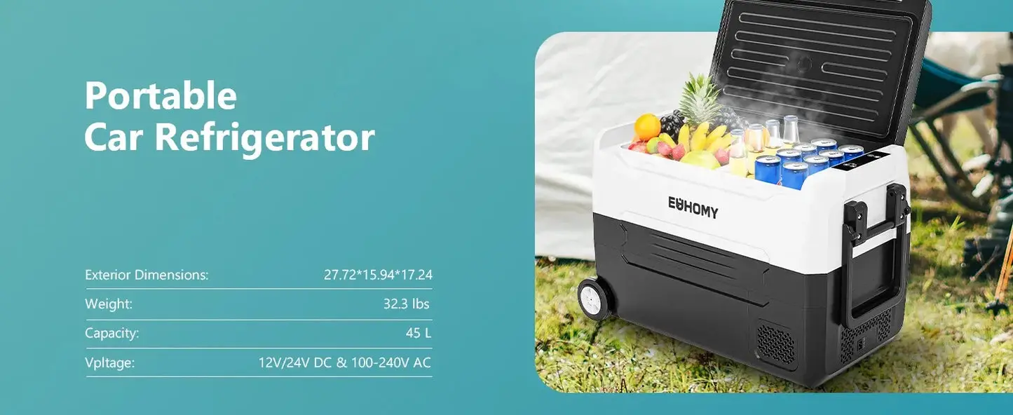 12 Volt 48 Quart Portable Freezer Electric Cooler Car Refrigerator with Dual Zone, Touch Control, Energy Efficient,Free Shipping