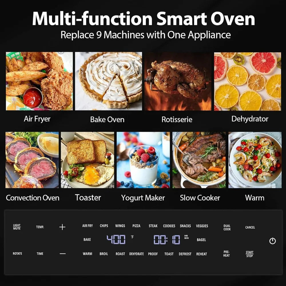 32QT надзвичайно велика аерофритюрниця, комбінована аерофритюрниця 19-в-1, тостер, духовка, 1800 Вт, цифрова конвекційна піч, підходить для піци 13 дюймів, 6 аксесуарів