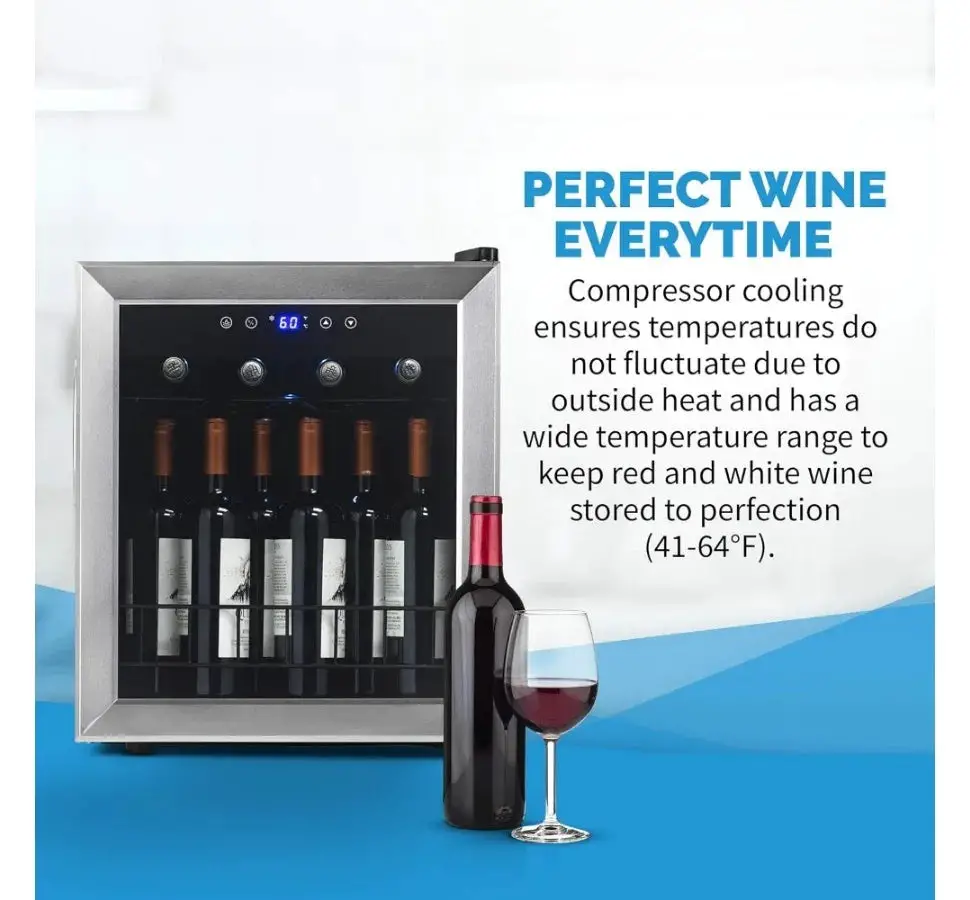 Compact Wine Cooler Refrigerator, 16 Bottle Capacity, Freestanding Countertop Wine Cellar in with UV Protected Glass Door