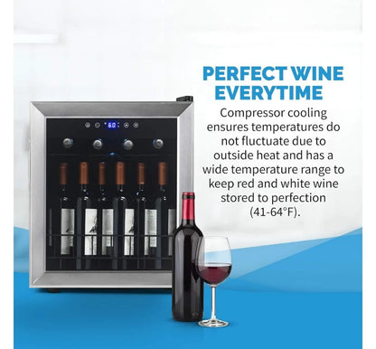 Compact Wine Cooler Refrigerator, 16 Bottle Capacity, Freestanding Countertop Wine Cellar in with UV Protected Glass Door