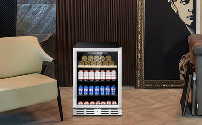 Mini Fridge 24” Beverage and Wine Cooler Built-in or Freestanding - 120 Cans Refrigerator Cooler, with White Interior Light