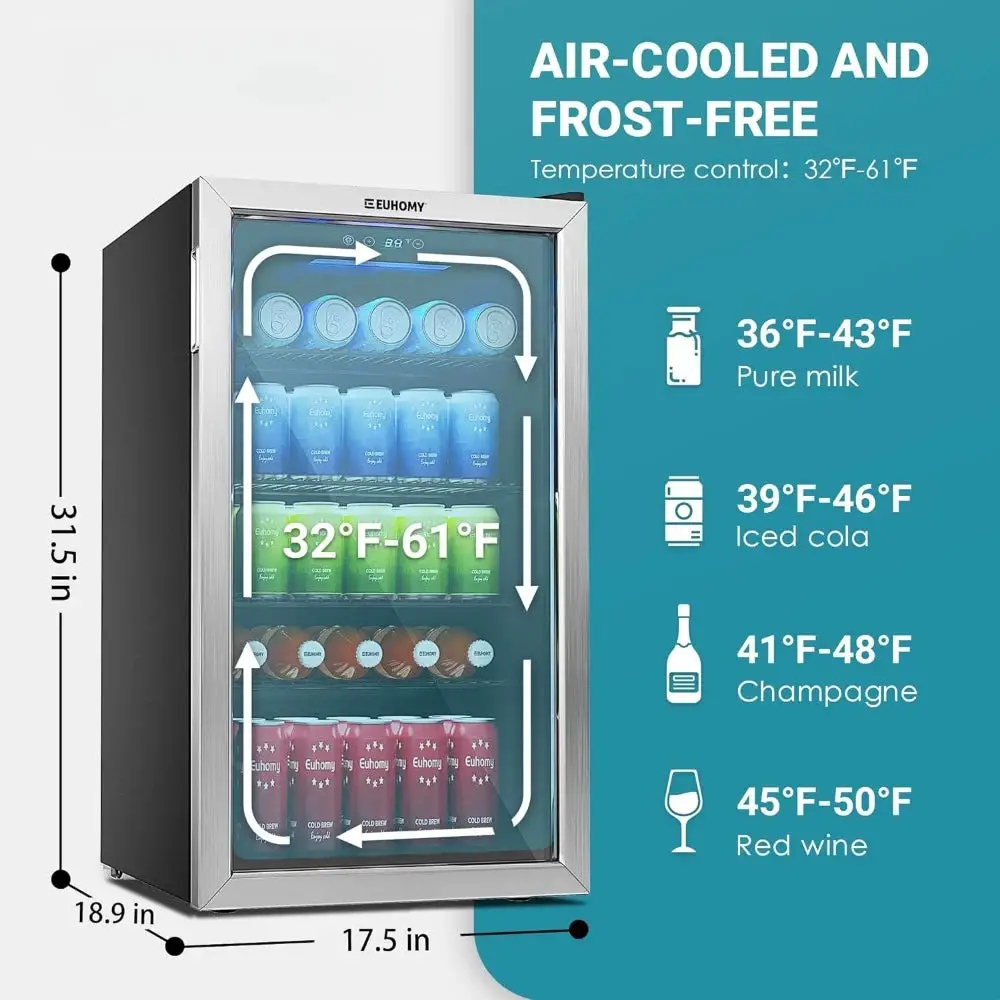 Beverage Refrigerator and Cooler, 126 Can Mini fridge with Glass Door, Small Refrigerator with Adjustable Shelves for Soda Beer