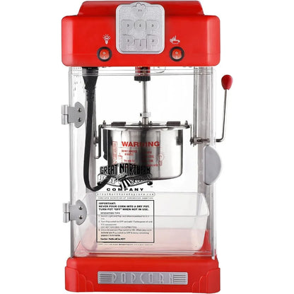 Pop Pup Countertop Popcorn Machine – Tabletop Popper Makes 1 Gallon – 2.5-Ounce Kettle, Catch Tray Warming Light & Scoop, Red