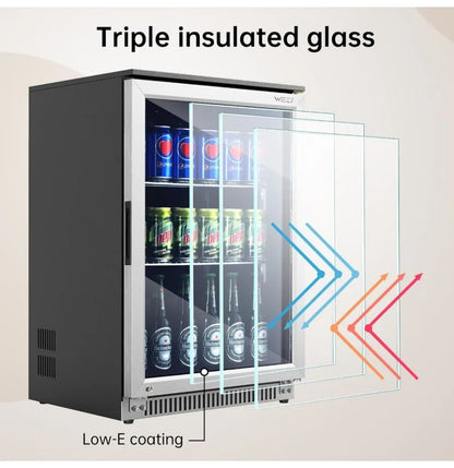 120 Can Mini Fridge with Glass Door, 20 Inch Beverage Fridge with Lock & LED Light, Auto Defrost, 36-50°F Freestanding Cooler