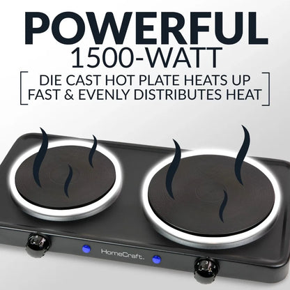 Double Burner Hot Plate, Portable Countertop Double Burner Hot Plate Electric Cooktop,1500-Watts, Adjustable Temperature Control