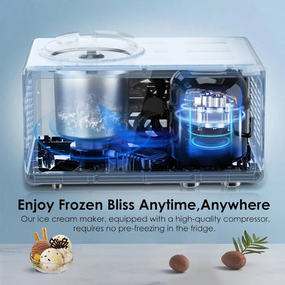 1.6 Quart Ice Cream Maker Machine LCD Touch Screen with Compressor, 4 Modes, Adjusted Speed Frozen Ice Cream Yogurt Machine